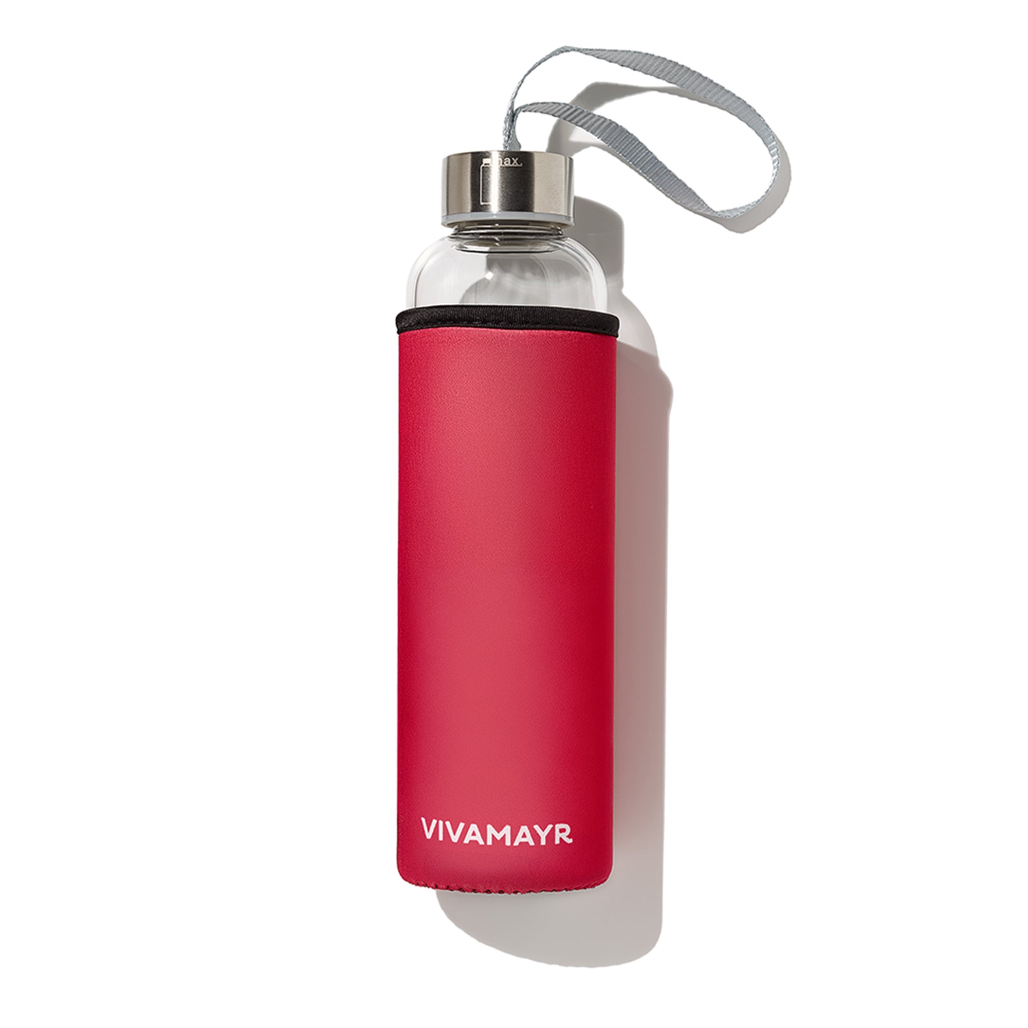 Portable glass drinking bottle ruby red